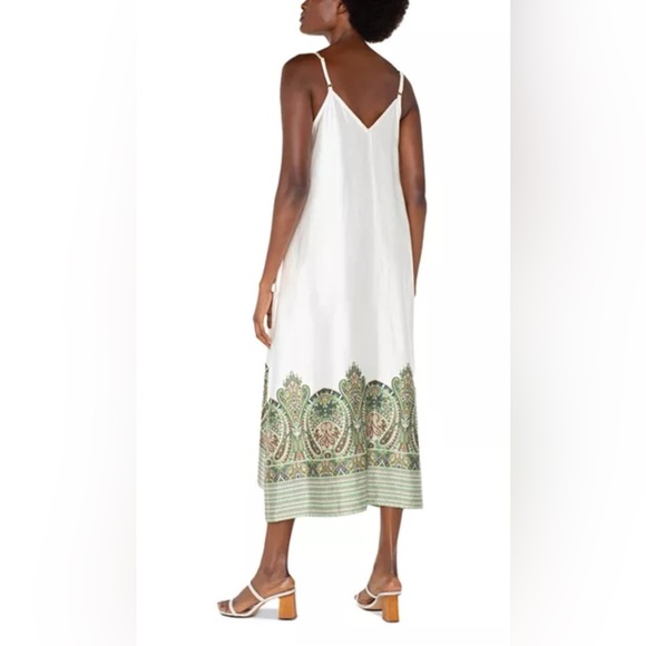 Liverpool Los Angeles Printed Border Maxi Dress size S/M Cream Olive Paisly - Picture 3 of 7